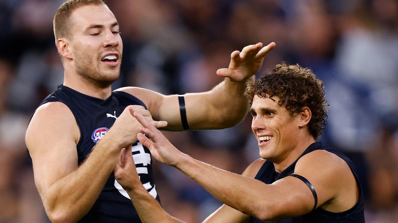 Carlton twin towers Harry McKay and Charlie Curnow could be a key point of difference in September, according to Chris Judd. Picture: Michael Willson / Getty Images