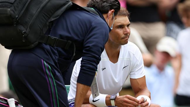 Rafael Nadal needed significant treatment for injury in his 5 set epic quarter final. Picture: Getty Images