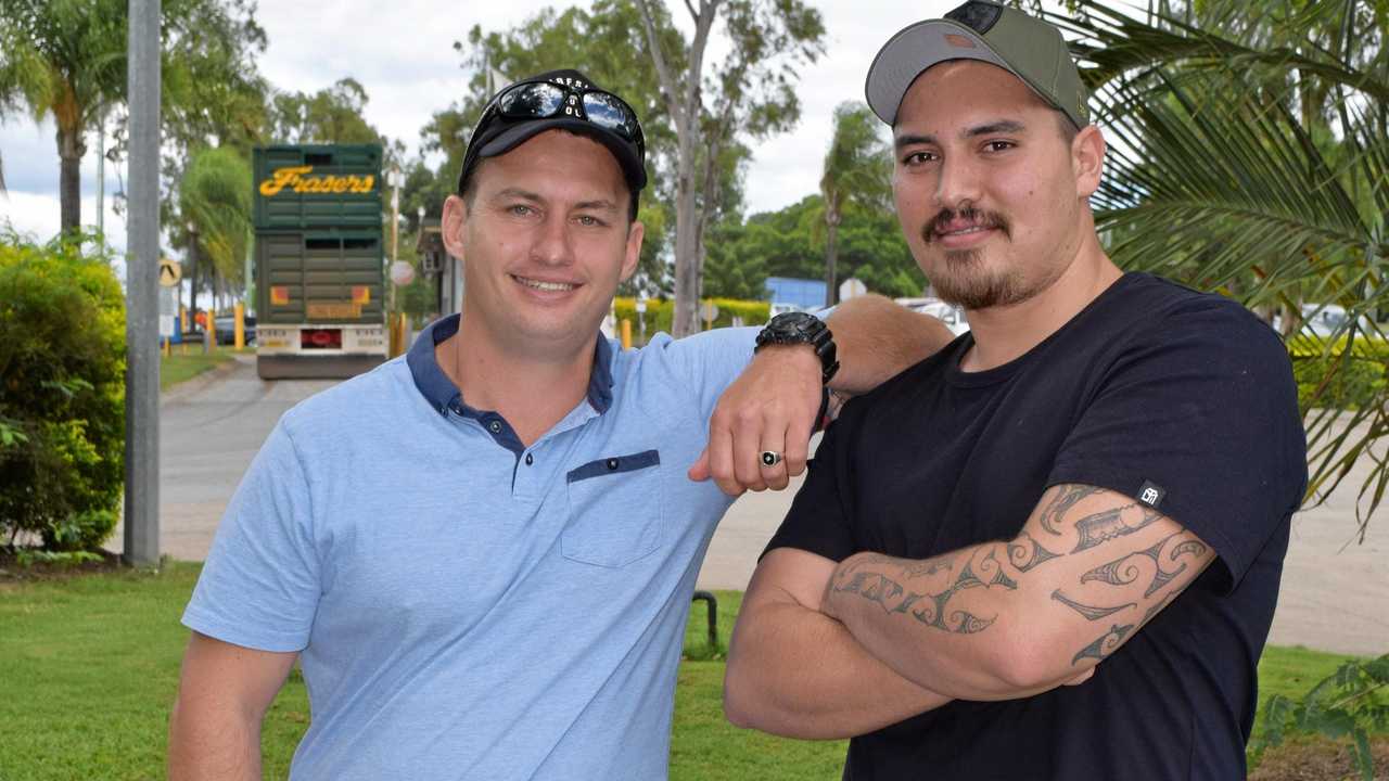 IN TRAINING: New recruits Brian Aherne and Ngai Kerr-Bell are some of 365 new workers needed at JBS at Dinmore. Picture: Emma Clarke
