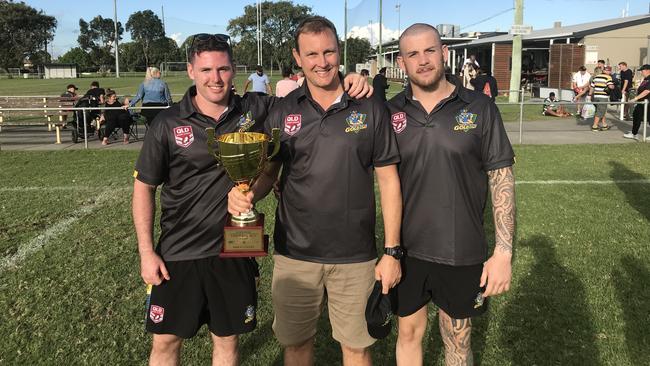 Gold Coast Vikings coach Scott Cooke (middle) with captains Jack Mackin and Mike Gray. Picture: Supplied