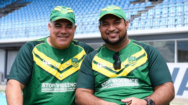 Jope Kikau, brother of Panthers star Billy, with Mal Meninga. Picture by Nathan Hopkins/NRL Photos.