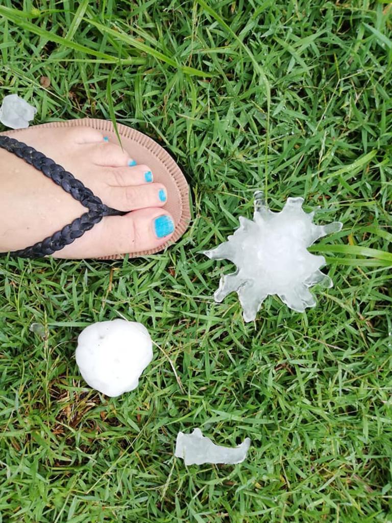 Large hail at Cedar Vale in Logan. Picture: Sarah Becht