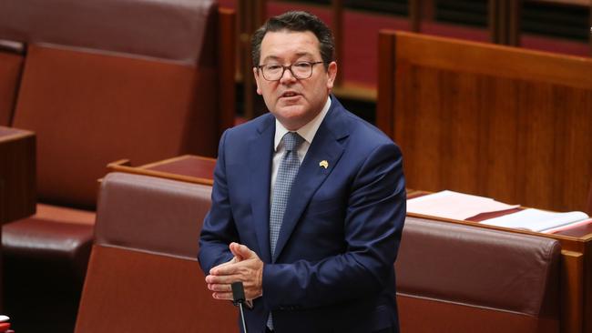 Senator Dean Smith speaking on the Marriage equality bill in the Senate at Parliament House in Canberra. Picture: Kym Smith.