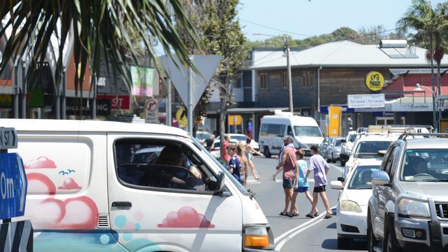 Heavy traffic in Byron Bay on Monday, November 23, 2020. The town has been busy as school-leavers prepare to celebrate an informal schoolies and other travellers have been flocking to the seaside town. Picture: Liana Boss