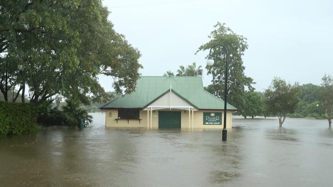 Flooding at the Robina Palmer Colonial golf club pro shop. Picture Mike Batterham.