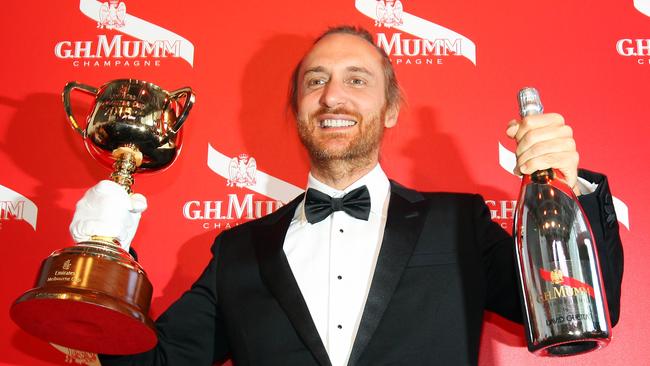 International DJ David Guetta in the Mumm Marquee in the Birdcage at Flemington Racecourse for the 2015 Emirates Melbourne Cup.