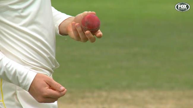 Screengrab showing the moment Cameron Bancroft removed the tape from his pocket to tamper with the ball.