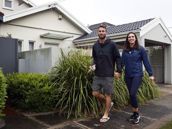 Liam Jeffares and partner Carolina Lourenco in North Bondi, where $3m has become the average price for a house. Picture: Sam Ruttyn