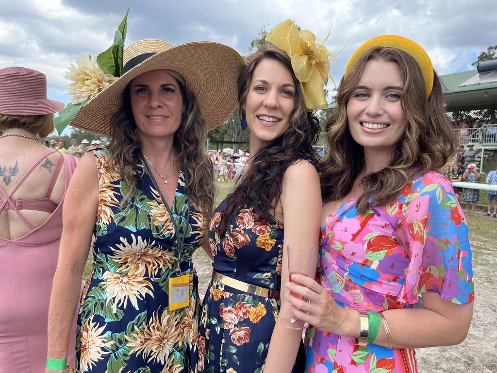 Emma Groves, Teanne Schellbach and Tegan Hennessy at the Torbanlea Picnic Races.