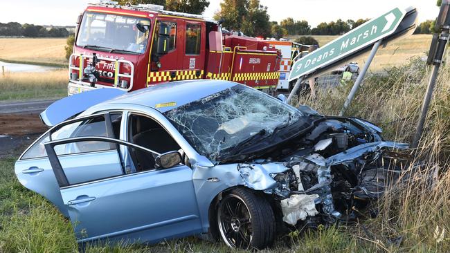 Two car crash at Deepdene Road junction with Birregurra-Forrest Road at about 6.30pm on Christmas Eve. Picture: Alan Barber