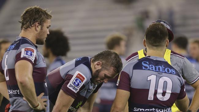 The Queensland Reds take in their loss to the Jaguares at Jose Amalfitani Stadium on February 15.