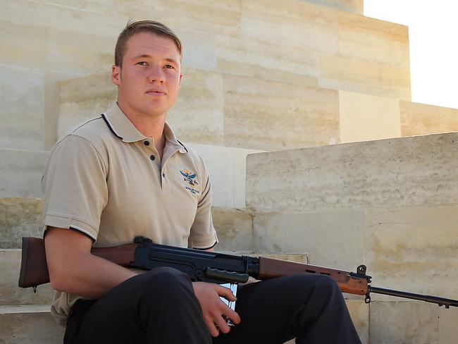 ANZAC Centenary Day 4. Rehearsals under way at Lone Pine in Gallipoli before the 100th anniversary of the ANZAC landing. Private Sam Frater pictured.