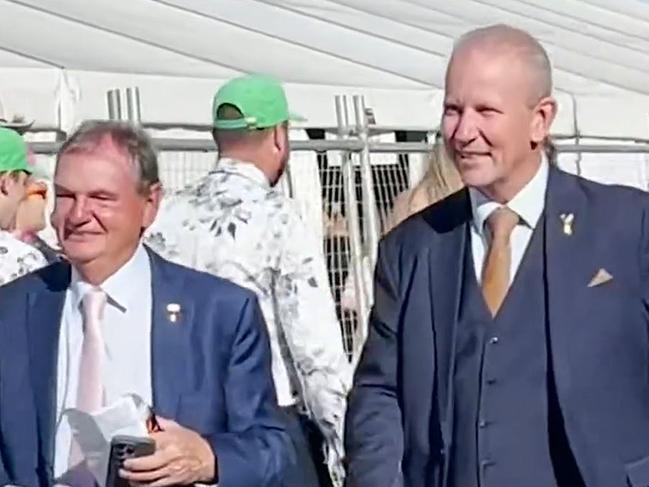 Corrupt former mayor and convicted sex offender Paul Pisasale was spotted at the Ipswich Cup with Queensland Police Union boss Ian Leavers. Source: 9NEWS.