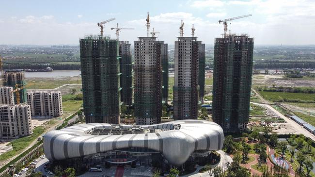 The halted under-construction Evergrande Cultural Tourism City, a mixed-used residential-retail-entertainment development, in Taicang, Suzhou city, in China's eastern Jiangsu province. Picture: AFP