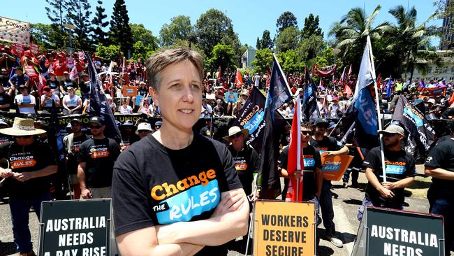 ACTU secretary Sally McManus attended the Queensland Unions and work protest march and listen to speakers in the Brisbane CBD, Brisbane Tuesday 20th November 2018 Picture AAP/David Clark