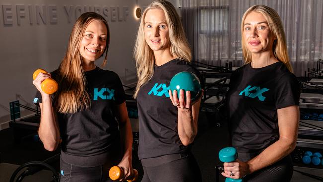 KX Pilates instructors. Hayley Jack, Sarah Stephenson, and Morgan Flockhart are hosting a 24-hour Pilates marathon to raise money for Lifeline.Picture: Linda Higginson