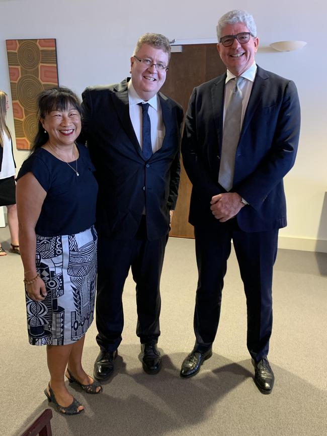 Local Court acting Chief Judge Tanya Fong Lim and Supreme Court Chief Justice Michael Grant with new Local Court judge Stephen Geary. Picture NT Courts