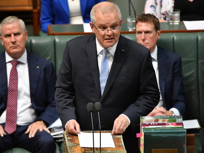 Prime Minister Scott Morrison speaking about domestic violence at parliament. Picture: Mick Tsikas