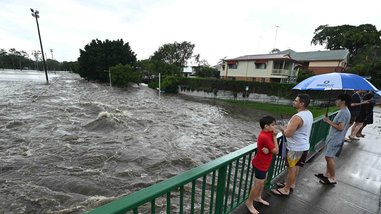 Flash flooding in Thompson Estate reserve in Stones Corner. Pic: Lyndon Mechielsen