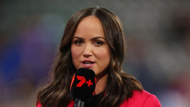 MELBOURNE . 30/03/2023.  AFL Round 3.   Western Bulldogs vs Brisbane Lions  at Marvel Stadium.  Daisy Pearce during her role as a Channel 7 expert  . Pic: Michael Klein