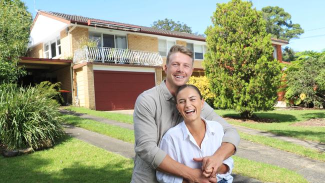 Matthew Conlon and Jordan Purcell at their new home in Forestville in Sydney’s north, after trading up from their Mosman apartment. Picture: John Feder