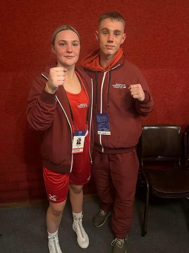 Ciara Storch (left) and Kyle Rodgers (right) representing Dig Deep on the national stage. Picture: DIG DEEP competitive Boxing Facebook