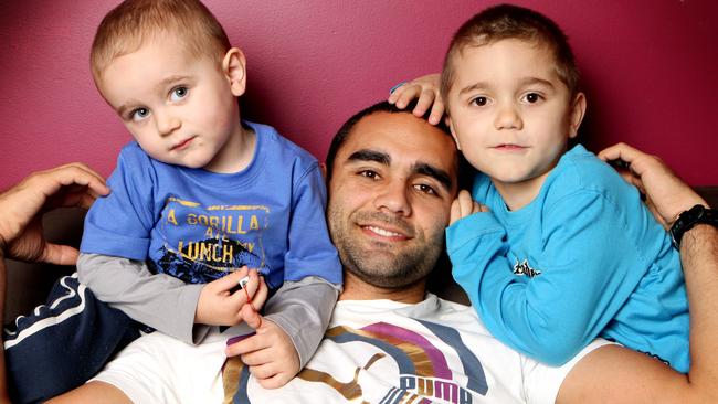 Shaun Burgoyne at home with his two boys - Ky and Percy