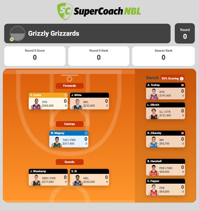 Matt Hickey's starting SuperCoach NBL team.