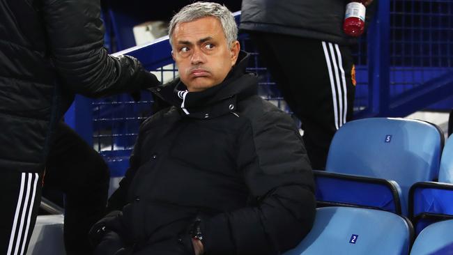 Jose Mourinho manager of Manchester United looks on.