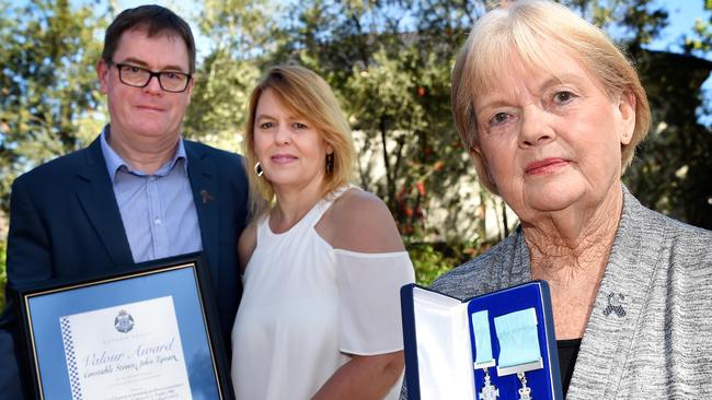 Steven’s brother Paul Tynan, sister Sue Fitzgerald and mother Wendy Tynan at today’s memorial. Picture: Nicole Garmston