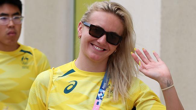 Ariarne Titmus gets a tour of the athletes village after arriving in Paris. Picture: Adam Head