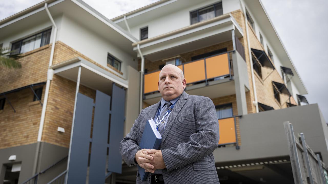 Detective Superintendent Andrew Massingham, Regional Crime Coordinator for the Brisbane Region, at a unit block where remains were located at Alderley. NewsWire / Sarah Marshall