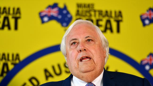 Clive Palmer in Townsville endorsing his Clive Palmer's United Australia Party candidates. Picture: Alix Sweeney