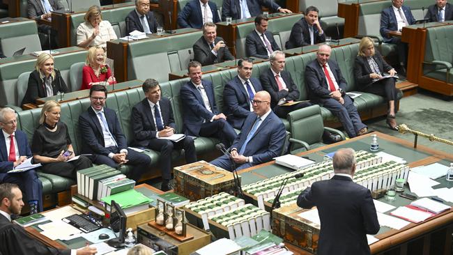 Peter Dutton and members of the opposition during question time. Picture: NewsWire / Martin Ollman