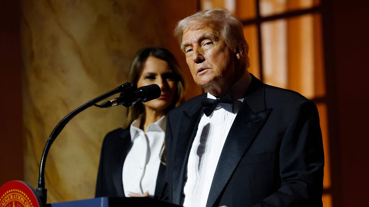 US president-elect Donald Trump gives remarks alongside Melania Trump at a candlelight dinner at the National Building Museum on January 19. Picture: Getty Images