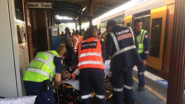 Multiple people injured after a train crashes into buffers at the end of the rail line at Richmond train station. Picture: CareFlight