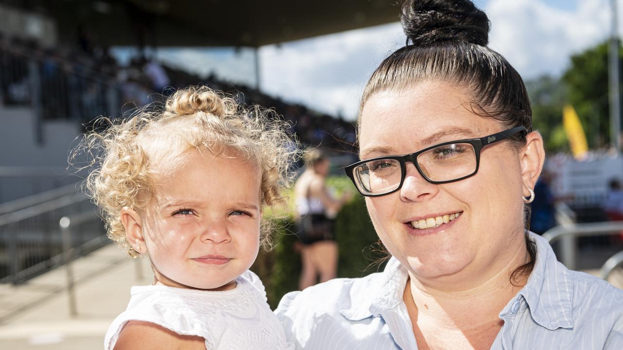 Monique Enosa and daughter Novah support the Western Clydesdales at Clive Berghofer Stadium, Saturday, March 9, 2024. Picture: Kevin Farmer