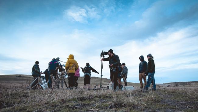 Behind the scenes while filming Ancestry Road in Tasmania’s Southern Midlands. Picture: Grant Salter