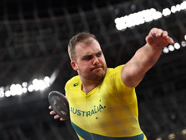 Matthew Denny competes in the men's discus throw final at the Tokyo 2020 Olympic Games. He finished fourth with a throw of 67.02m. Picture: AFP