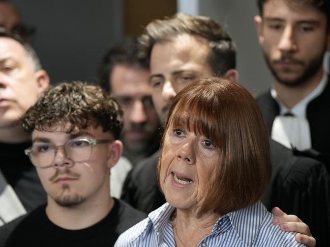 AVIGNON, FRANCE - DECEMBER 19: Gisele Pelicot gives a statement inside the courthouse after a verdict in the Pelicot case on December 19, 2024 in Avignon, France. Gisele Pelicot's ex-husband, Dominique Pelicot, and 50 other men were convicted today on charges of raping her over a multiyear period, in encounters arranged by Mr. Pelicot while she was drugged and unconscious. (Photo by Julien Goldstein/Getty Images)