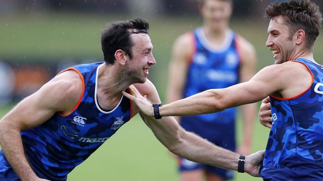 A refreshed Todd Goldstein enjoying training with teammate Jamie Macmillan Picture: Michael Klein