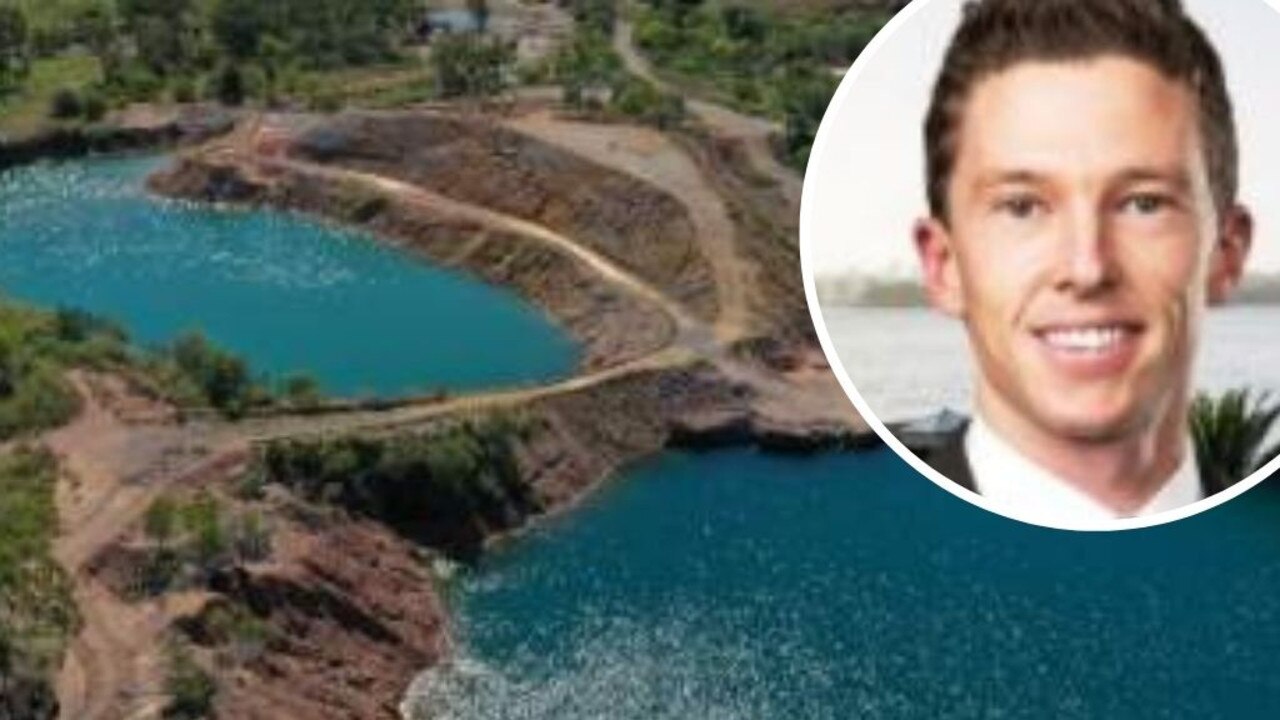 QMines executive chairman Andrew Sparke (inset) and the mine pits at Mt Chalmers.