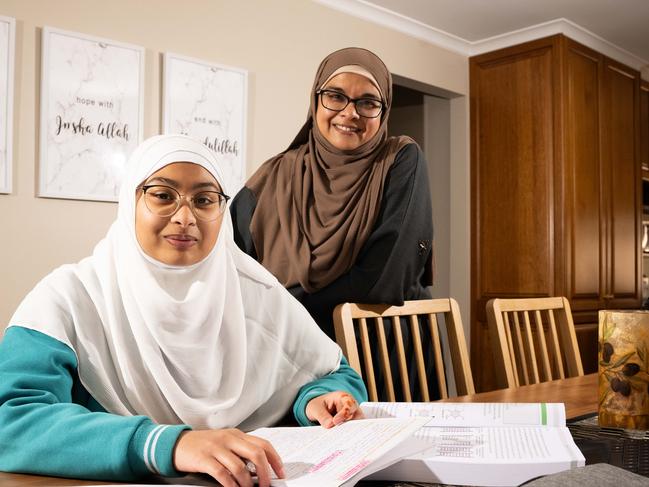 Year 12 at IQRA College, Nusaiba with mum Zaytoon Ebrahim, at their home in Morphett Vale, on Thursday, January 12, 2024. (The Advertiser/ Morgan Sette)