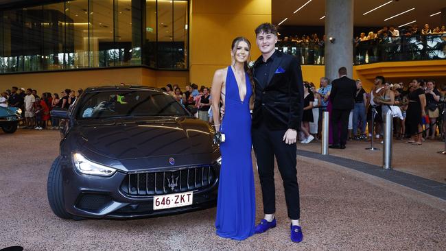 Chali Corradi and Jaxon Hunt arrive at the Trinity Bay High School formal evening, held at the Cairns Convention Centre. Picture: Brendan Radke