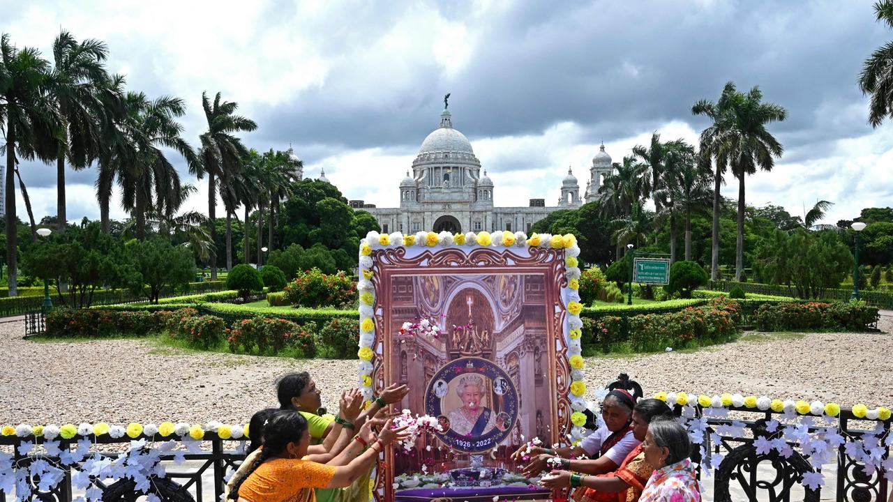 Kolkata, India: In India, people pay their final respects to the late Queen at a shrine in Kolkata. Picture: AFP