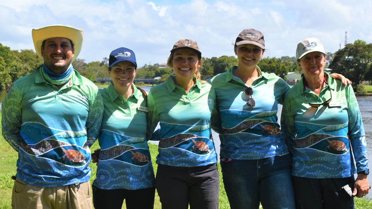 Carlos Bueno, Emma Maxwell, Clara Friswell, Kass Hayward and Sally Stutsel at the Reef Catchment Tilapia Takedown at North Mackay Gooseponds, September 2021. Picture: Lillian Watkins
