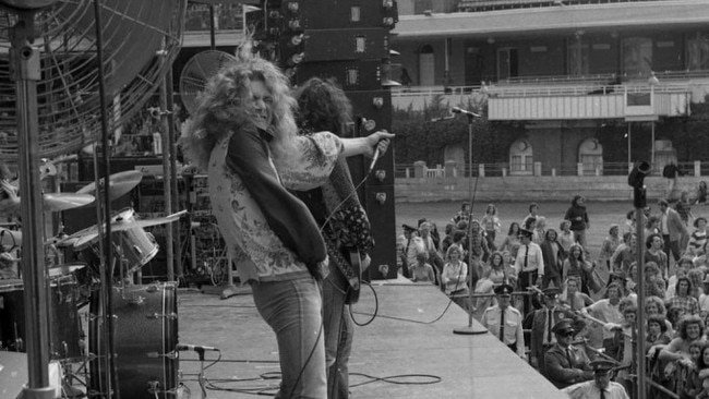 Led Zepplin performs at the Sydney Showgrounds, Moore Park, in 1972.