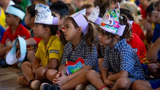 Students from Stuart Park Primary School celebrate the last day of Term 2, 2024. Picture: Pema Tamang Pakhrin