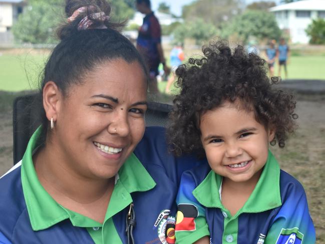 Bree Ahwang and Ignatius Mooney at the Mackay Indigenous Rugby League Carnival. Picture: Mitch Bourke