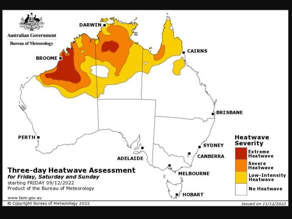 Heatwave conditions over the weekend. Picture: Bureau of Meteorology